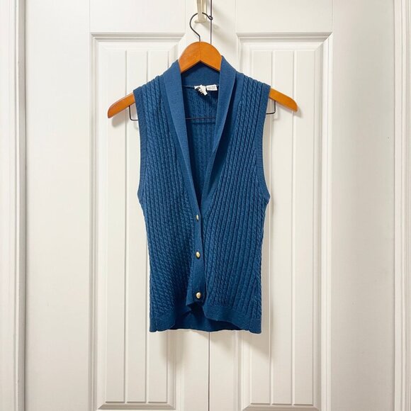 Vintage Preppy 100% Wool Knit Vest Navy – S/M - Picture 1 of 11